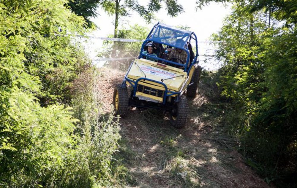 Buggy en franchissement dans les sous-bois